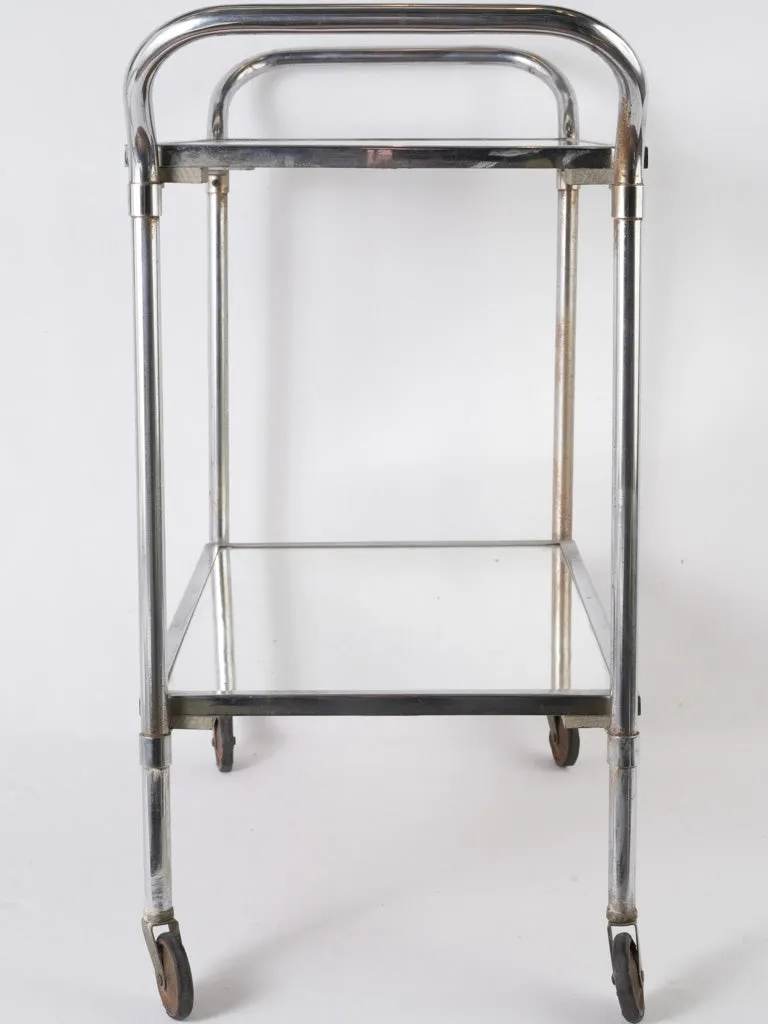 1970s French chrome & mirror rolling bar cart