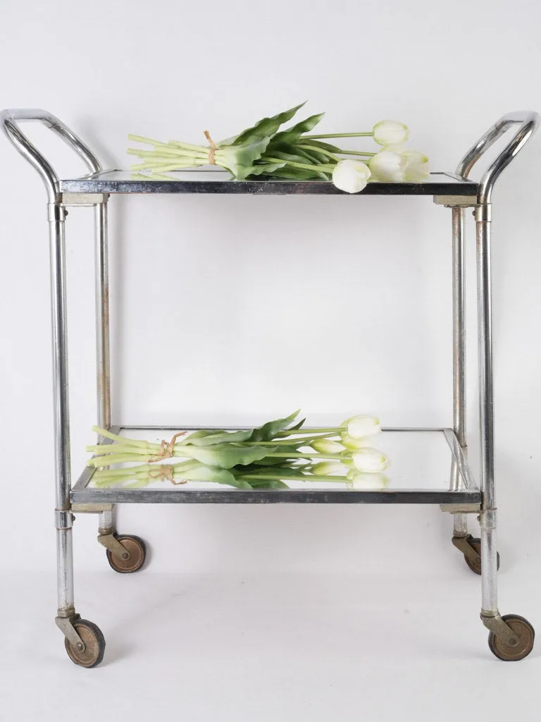 1970s French chrome & mirror rolling bar cart