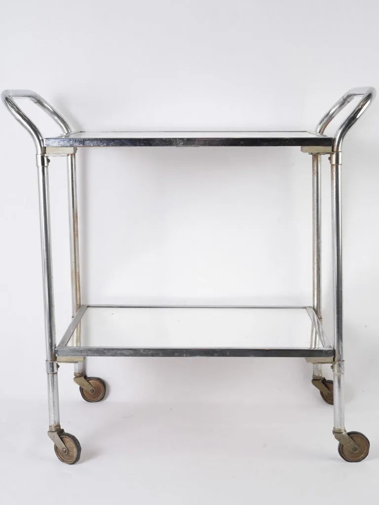 1970s French chrome & mirror rolling bar cart