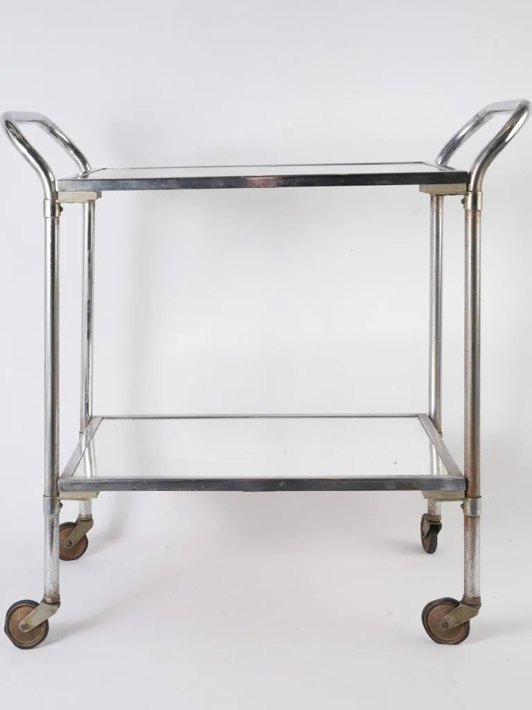 1970s French chrome & mirror rolling bar cart