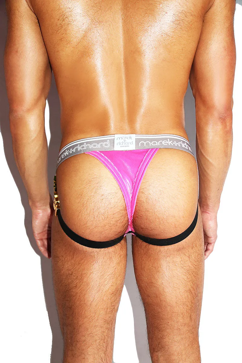 Bussy Velvet Metallic Thong Jockstrap- Pink