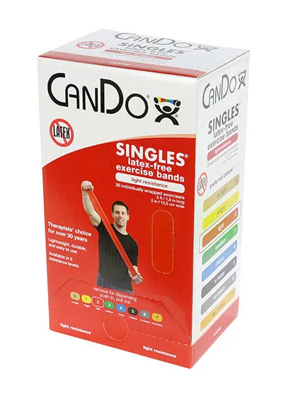 CanDo Latex Free Exercise Band - box of 30, 5' length - Red - light