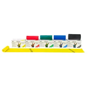 CanDo Low Powder Exercise Band - 6 yard rolls, 5-piece set (1 each: yellow, red, green, blue, black)