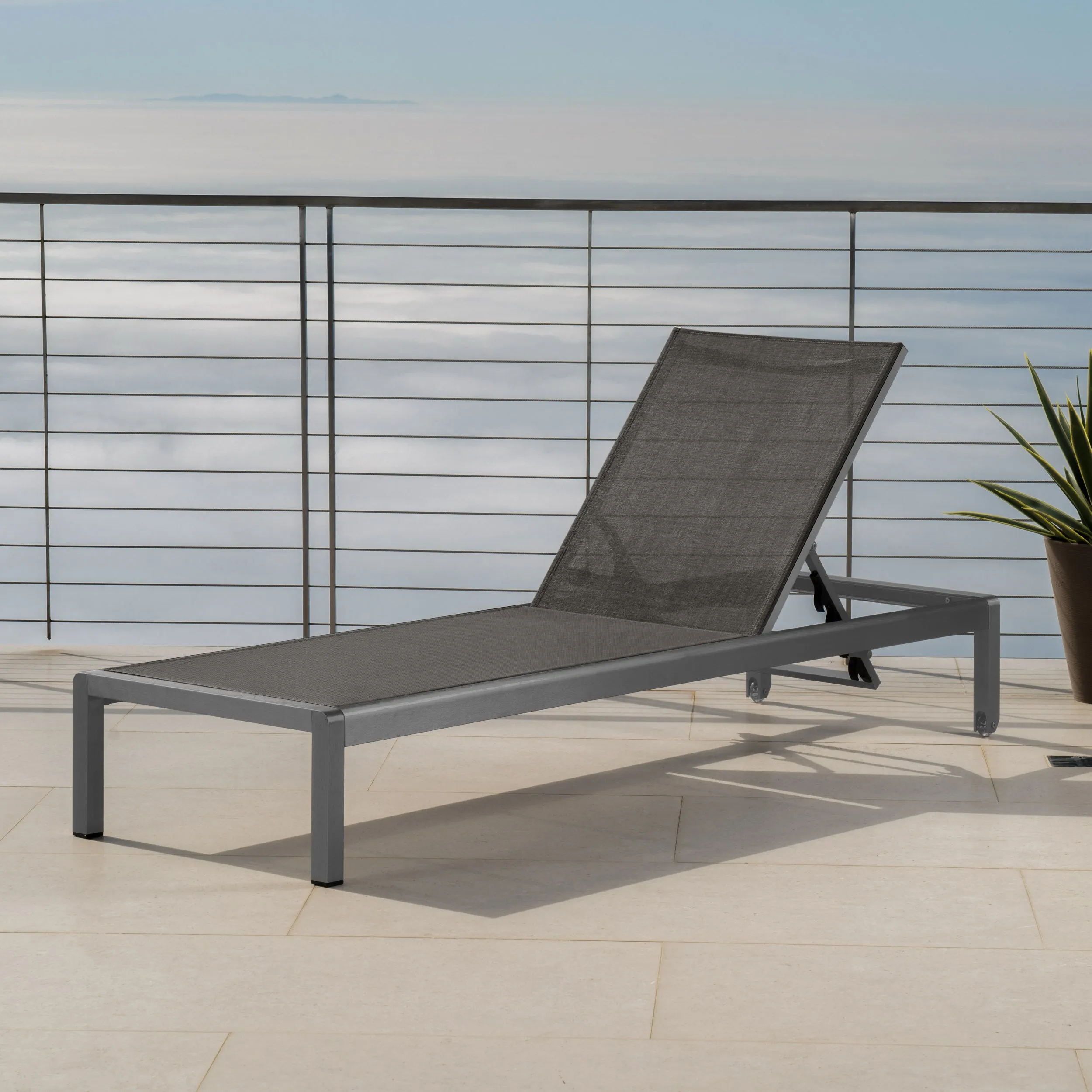 Crested Bay Outdoor Grey Aluminum Chaise Lounge with Dark Grey Mesh Seat