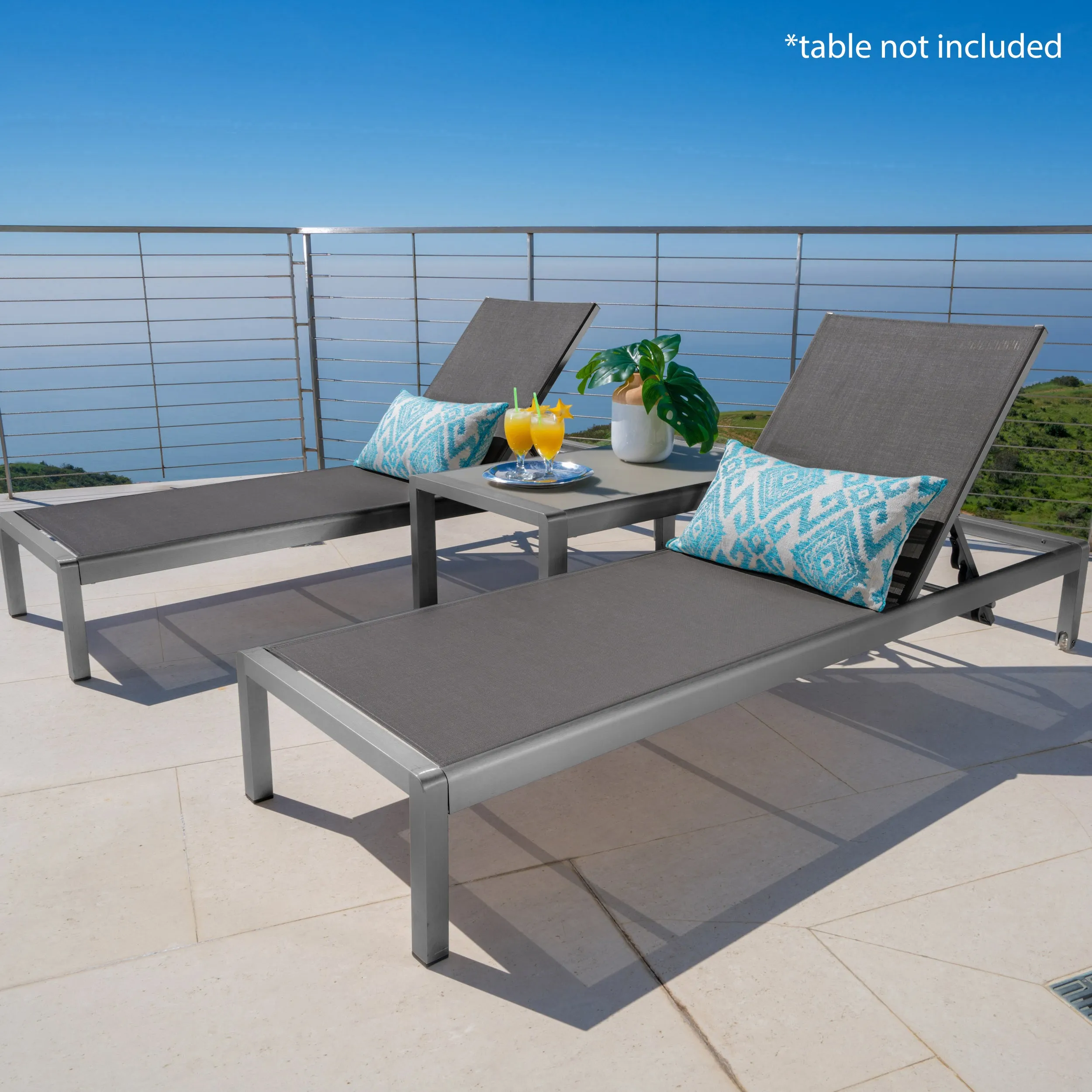 Crested Bay Outdoor Grey Aluminum Chaise Lounge with Dark Grey Mesh Seat