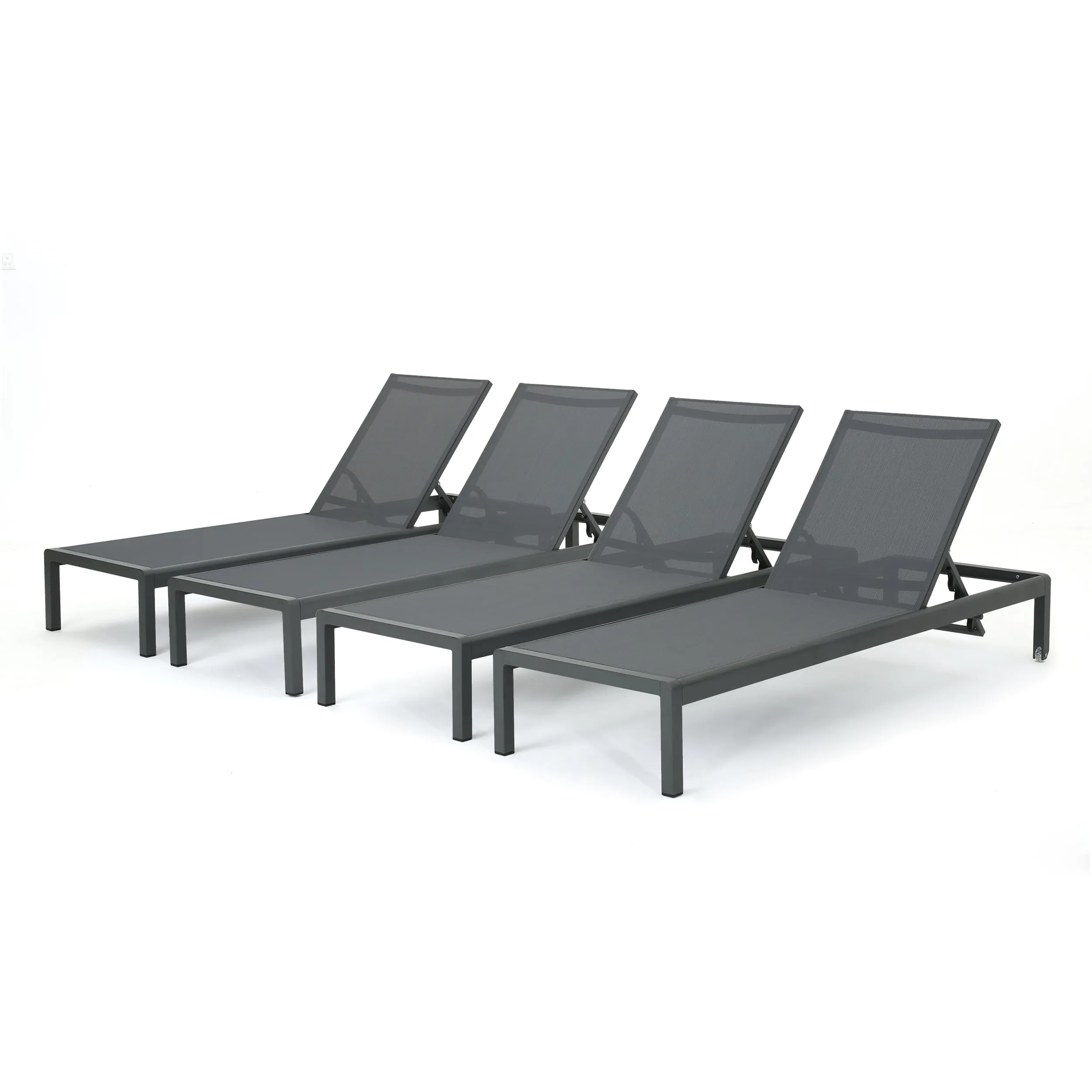 Crested Bay Outdoor Grey Aluminum Chaise Lounge with Dark Grey Mesh Seat