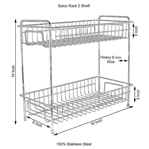 Cri8Hub Heavy Big Size Stainless Steel Spice 2-Tier Trolley Container for Boxes/Utensils Dishes Plates for Home (Multipurpose Kitchen Storage Shelf Shelves Holder Stand Rack, Tiered Shelf)