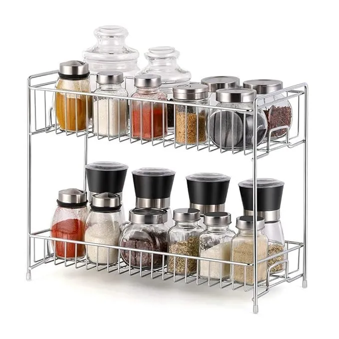 Cri8Hub Heavy Big Size Stainless Steel Spice 2-Tier Trolley Container for Boxes/Utensils Dishes Plates for Home (Multipurpose Kitchen Storage Shelf Shelves Holder Stand Rack, Tiered Shelf)