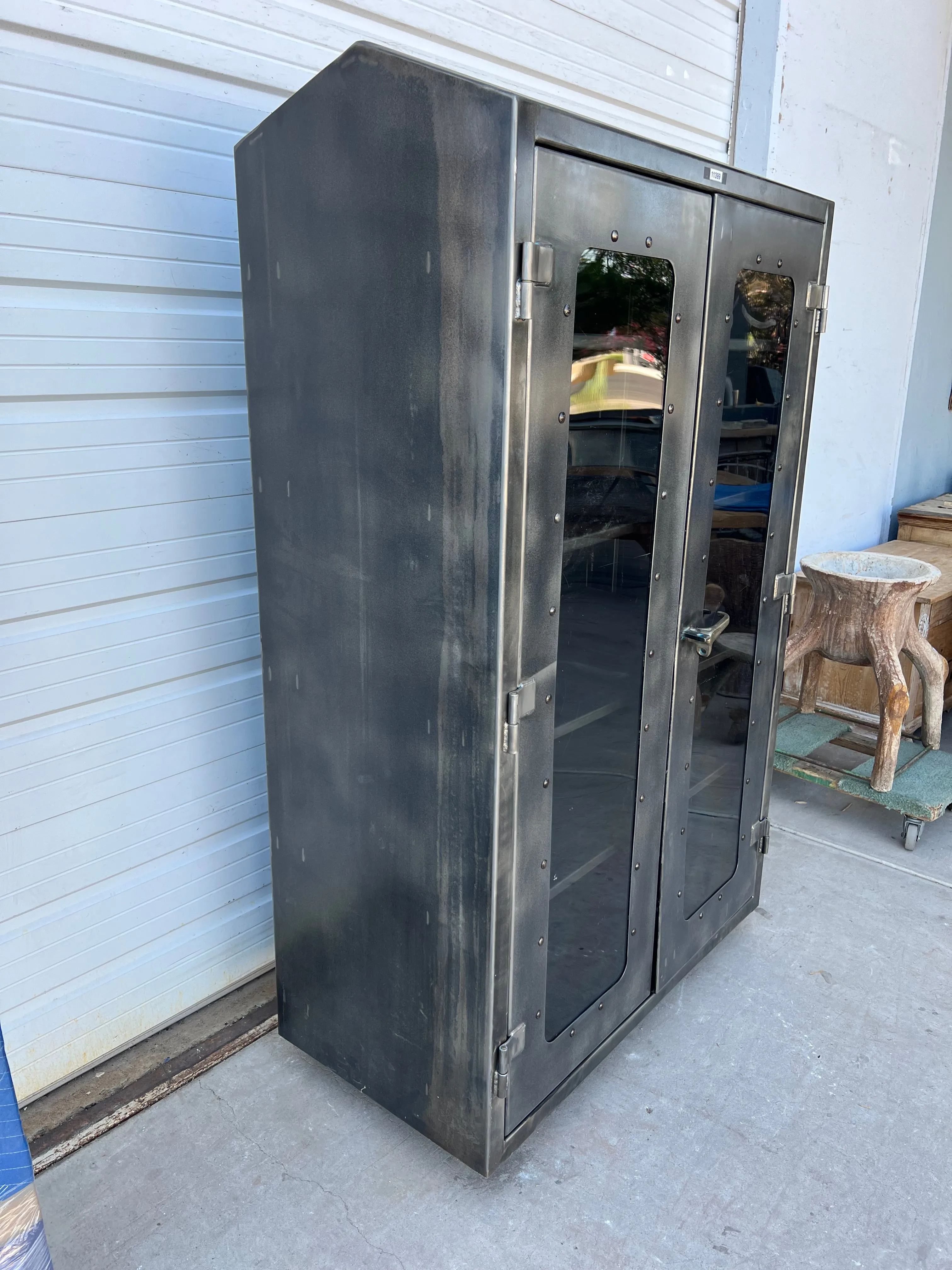 Diebold Stripped Metal Cabinet / Display Cabinet on Wheels