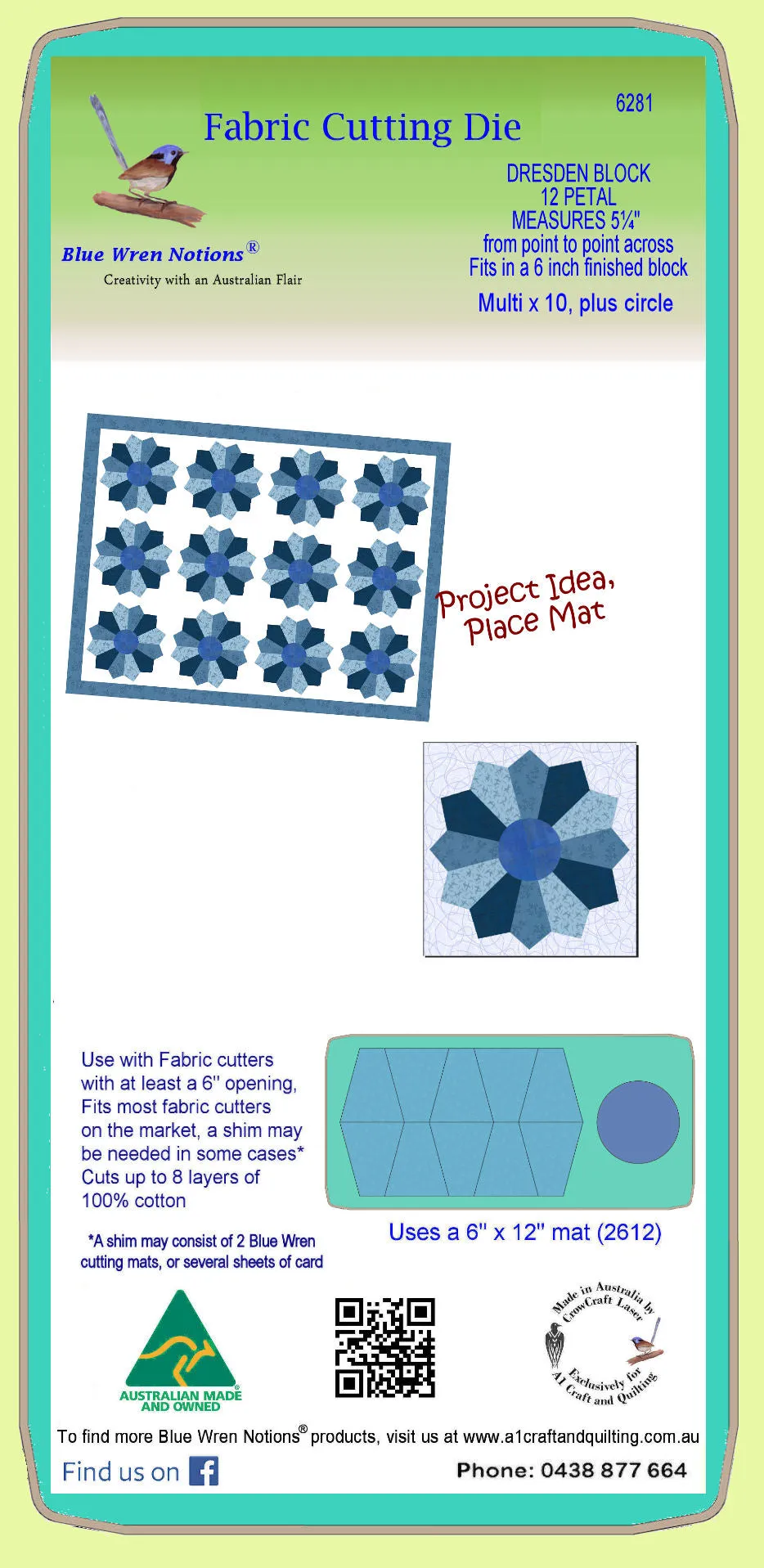 Dresden Plates x 10 to fit in 6 in block, 5¼" from point to point, 30° - 6281 - mat included