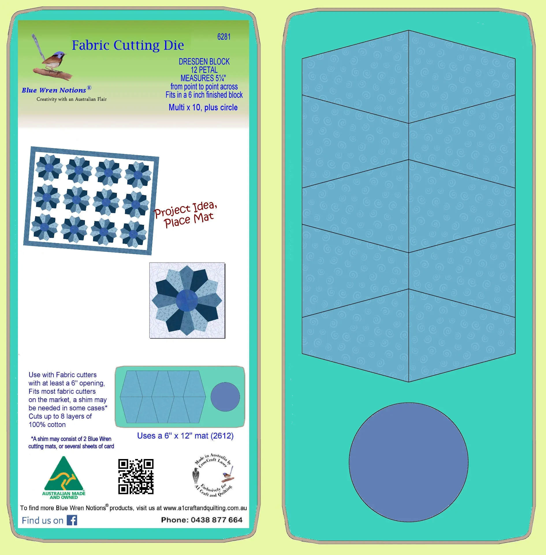 Dresden Plates x 10 to fit in 6 in block, 5¼" from point to point, 30° - 6281 - mat included