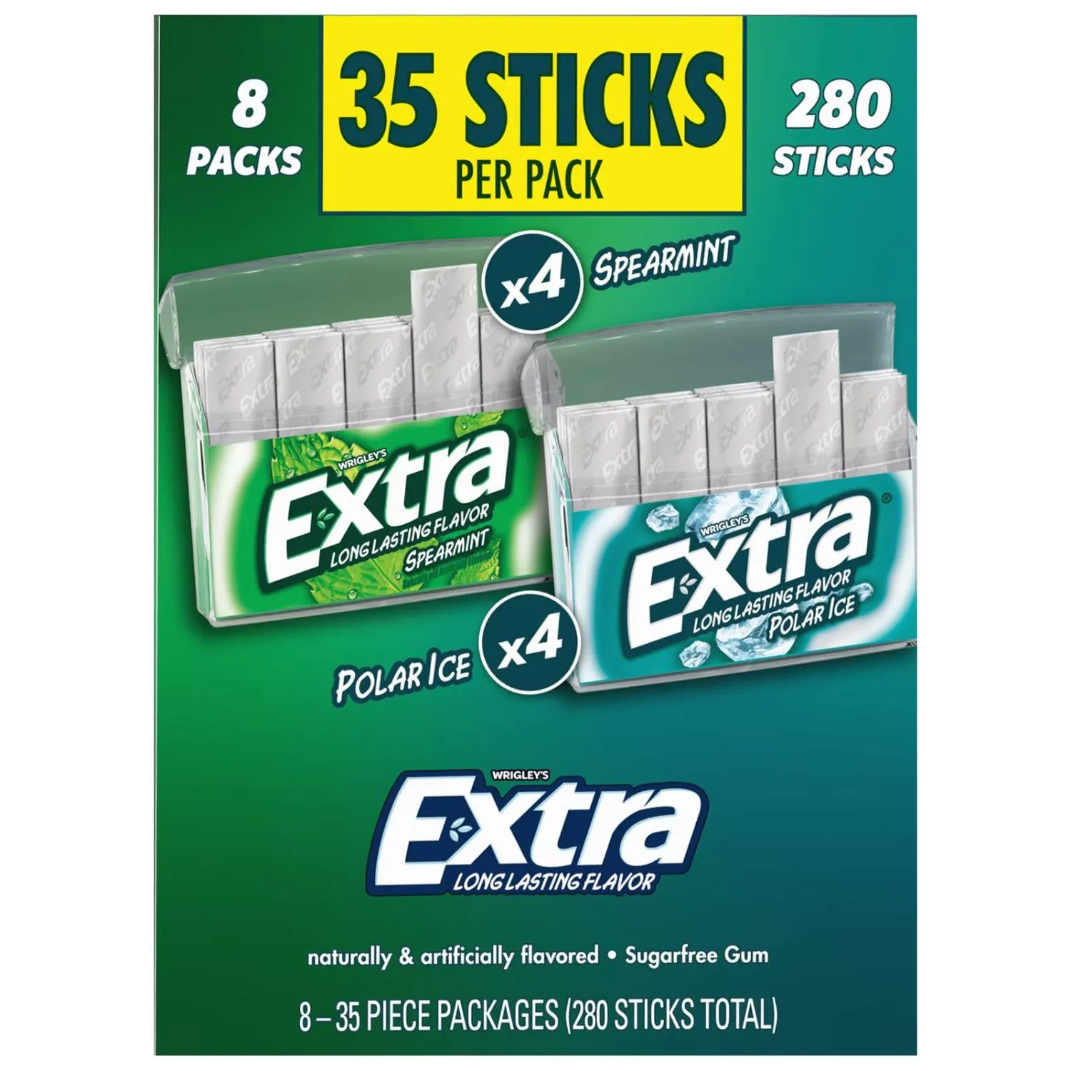 Extra - Polar Ice & Spearmint Sugar Free Chewing Gum Variety Pack - 8 Pack