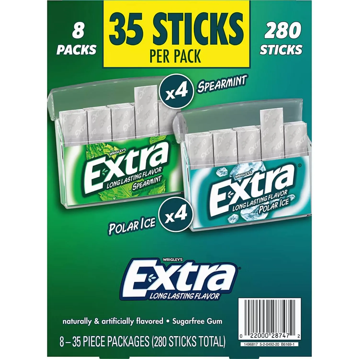 Extra - Polar Ice & Spearmint Sugar Free Chewing Gum Variety Pack - 8 Pack