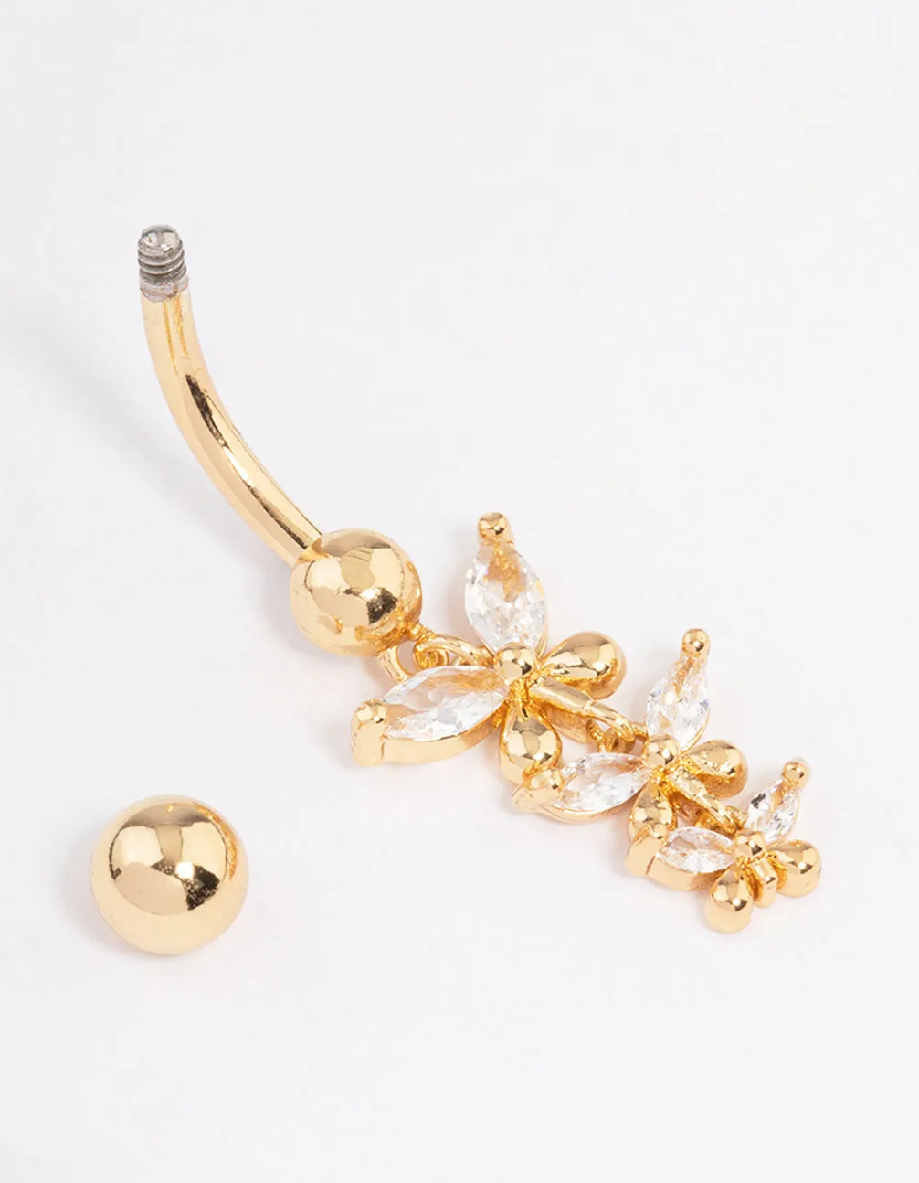 Gold Plated Surgical Steel Triangular Butterfly Drop Belly Ring