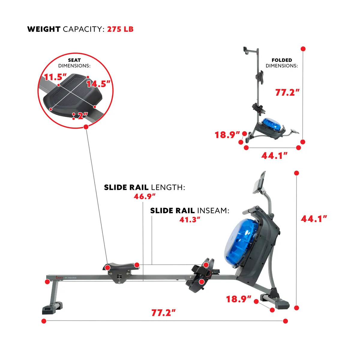 Hydro  Dual Resistance Rower Magnetic Water Rowing Machine