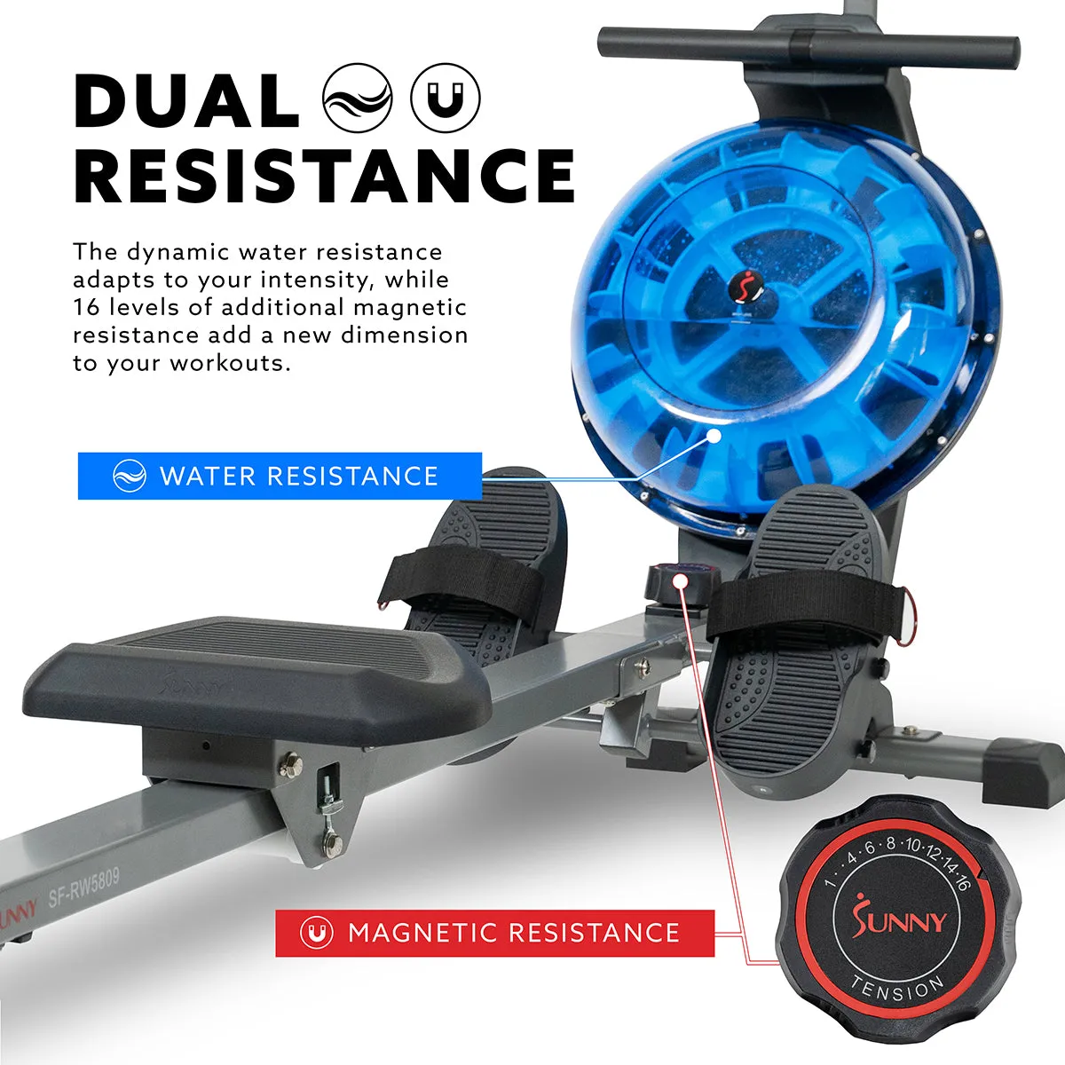 Hydro  Dual Resistance Rower Magnetic Water Rowing Machine