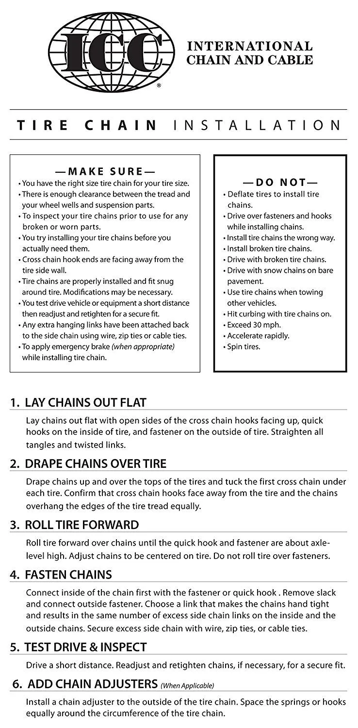 ICC 7129SH- Snow Hog Traction Chain for DEEP LUG tires - Oversize Twist Link with 2 link spacing - PAIR (for 2 tires)