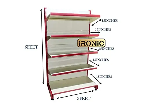 IRONIC Slotted Channel Rack | Grocery Rack | Multipurpose Adjustable Iron Rack for Kitchen, Shops and Book Shelf | Red & Ivory (Wall Rack 6FEET X 3FEET) 5 SHELFS (RED), Iron