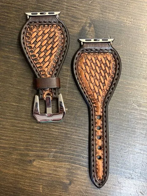 Leather Tear Drop Basket Weave Apple Watch Band