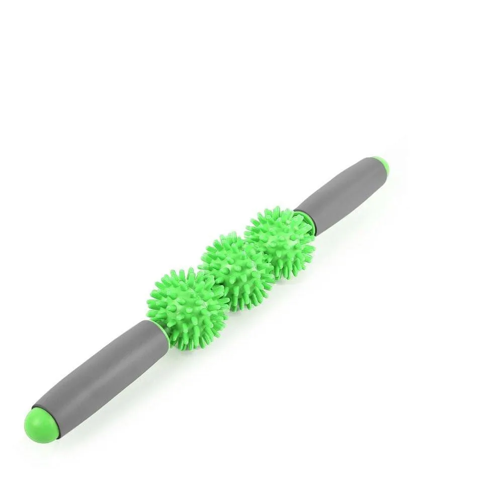 Massage Stick Roller with 3 Spiky Balls - Green/Grey