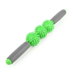 Massage Stick Roller with 3 Spiky Balls - Green/Grey