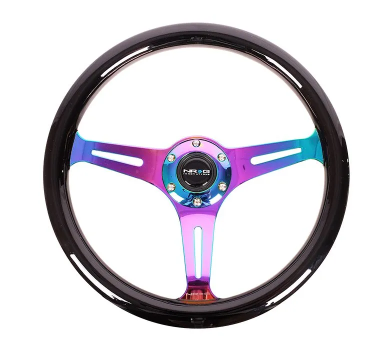 NRG Classic Wood Grain Wheel - 350mm 3 Neochrome spokes - Black Paint Grip - ST-015MC-BK