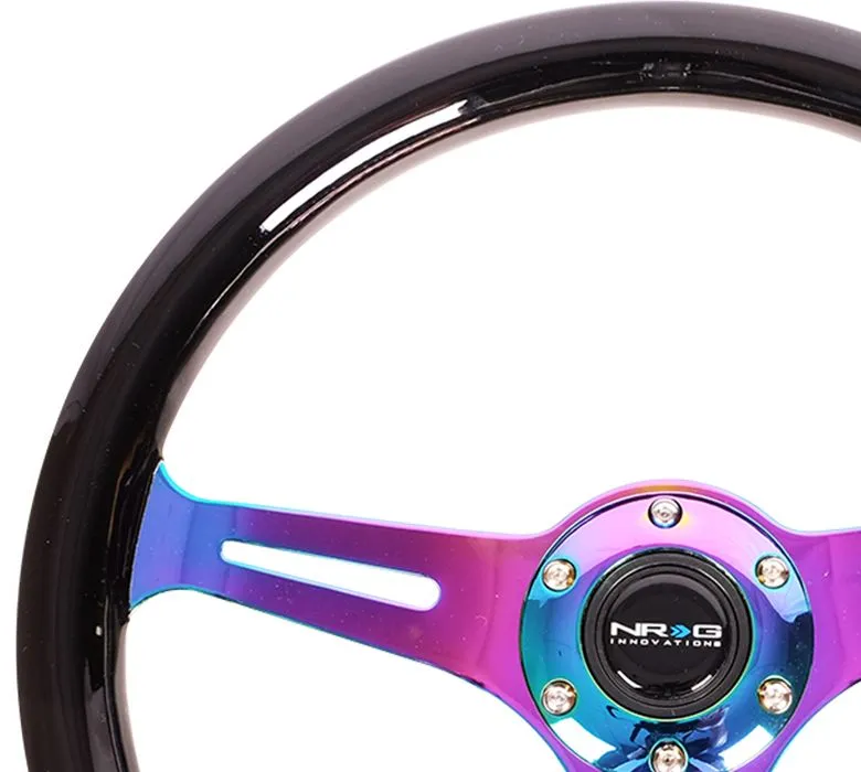 NRG Classic Wood Grain Wheel - 350mm 3 Neochrome spokes - Black Paint Grip - ST-015MC-BK