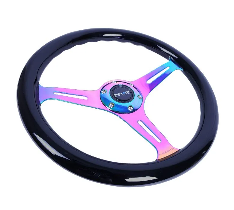 NRG Classic Wood Grain Wheel - 350mm 3 Neochrome spokes - Black Paint Grip - ST-015MC-BK