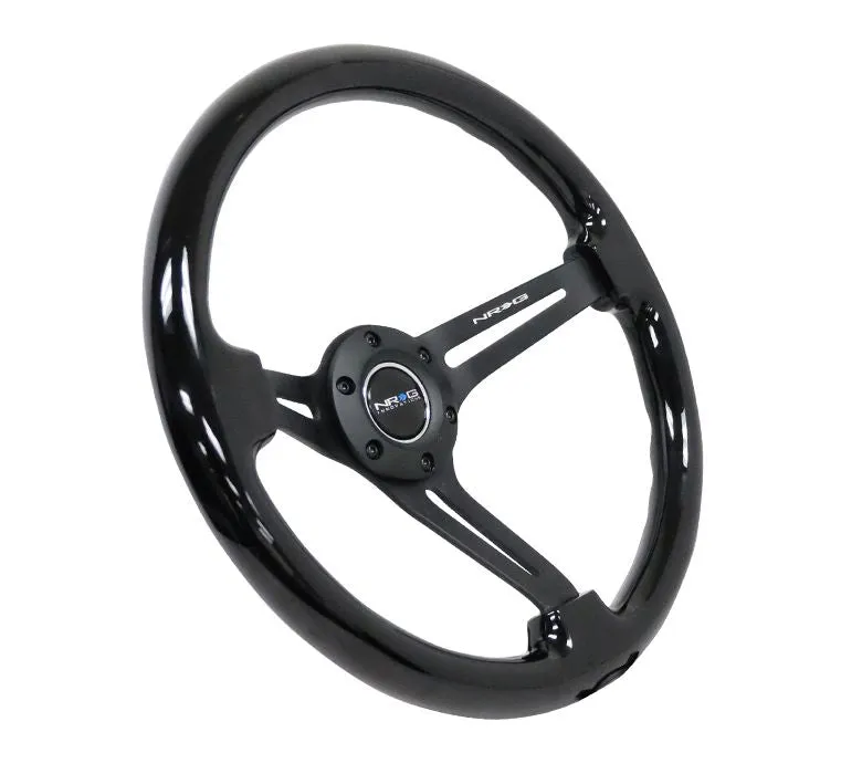 NRG Reinforced Classic Wood Grain Wheel, 350mm, 3 spoke Slotted Center Black with Black Painted Wood - RST-018BK-BK