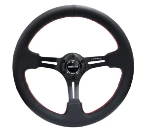 NRG Reinforced Steering Wheel 350mm Sport Steering Wheel (3" Deep) Black Leather with Red Stitching - RST-018R-RS