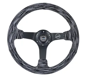 NRG Reinforced Steering Wheel - 3" Deep, 5mm Matte black spoke, 350mm Sport Steering Wheel Black stitch, hyper Drive micro Fiber print pattern - RST-036MB-SA-H