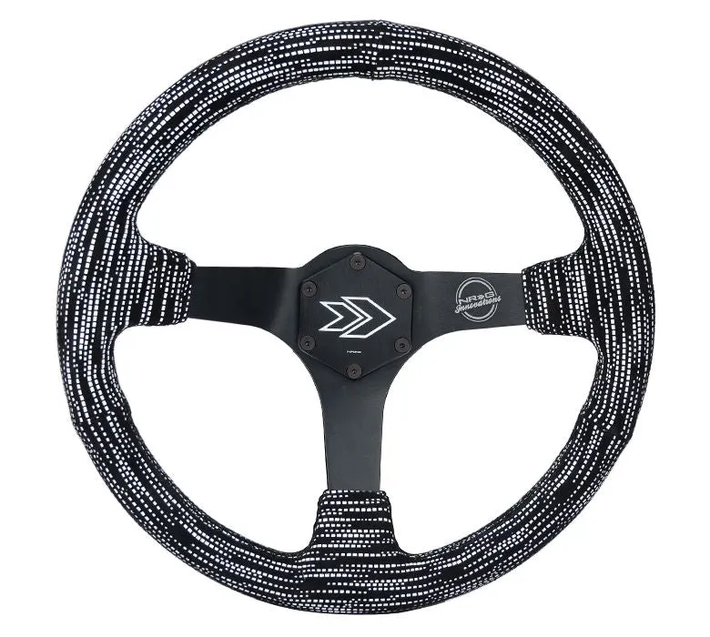 NRG Reinforced Steering Wheel - 3" Deep, 5mm Matte black spoke, 350mm Sport Steering Wheel Black stitch, hyper Drive micro Fiber print pattern - RST-036MB-SA-H