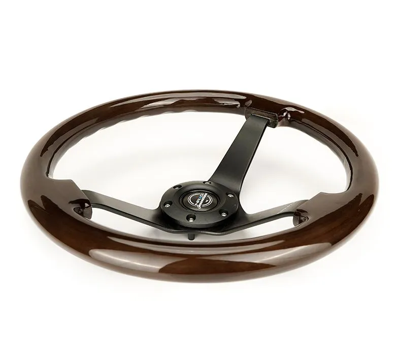 NRG Reinforced Steering Wheel - Classic Dark Wood Grain Wheel (3" Deep), 350mm, 3 Solid spoke center in Black - RST-036BK-BKW