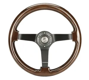 NRG Reinforced Steering Wheel - Classic Dark Wood Grain Wheel (3" Deep), 350mm, 3 Solid spoke center in Black - RST-036BK-BKW