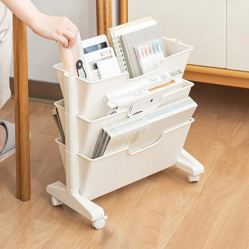 Portable Book Shelf with Wheels and Multi-Layer Storage