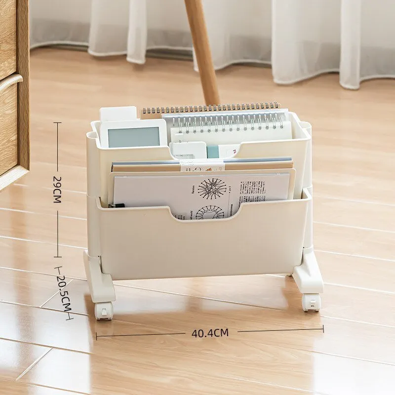 Portable Book Shelf with Wheels and Multi-Layer Storage