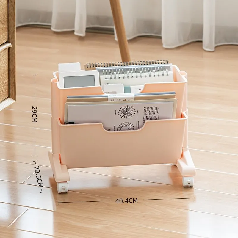 Portable Book Shelf with Wheels and Multi-Layer Storage