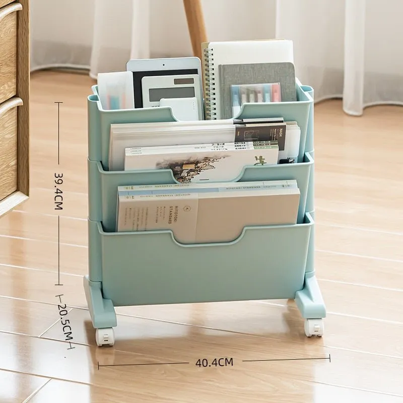 Portable Book Shelf with Wheels and Multi-Layer Storage