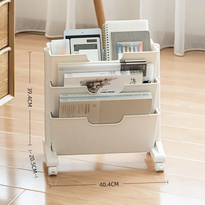 Portable Book Shelf with Wheels and Multi-Layer Storage