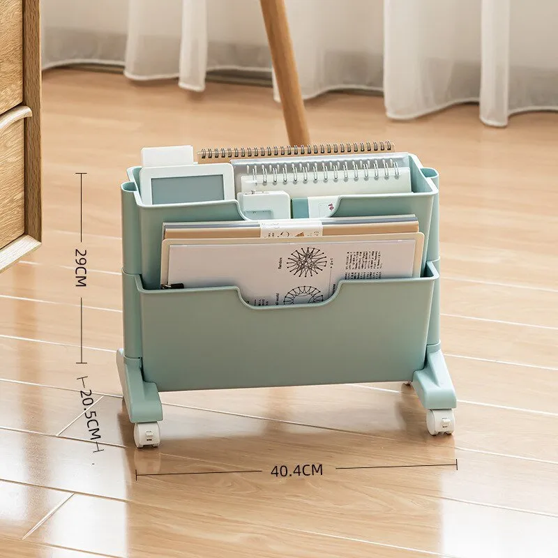 Portable Book Shelf with Wheels and Multi-Layer Storage