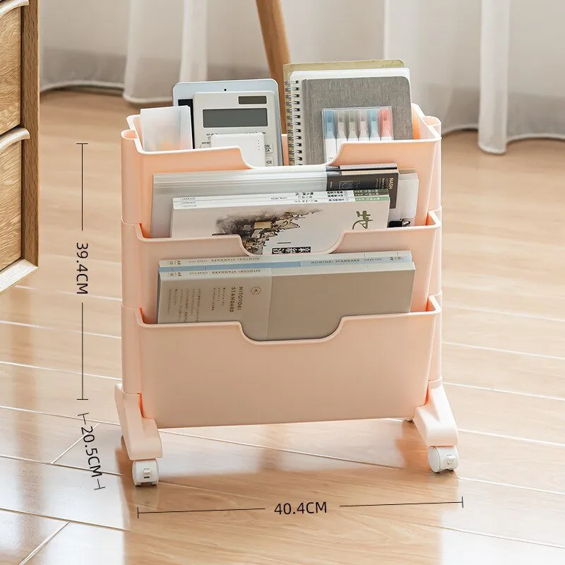 Portable Book Shelf with Wheels and Multi-Layer Storage