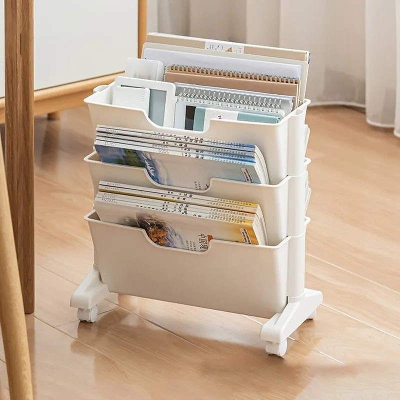 Portable Book Shelf with Wheels and Multi-Layer Storage