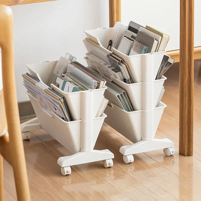 Portable Book Shelf with Wheels and Multi-Layer Storage