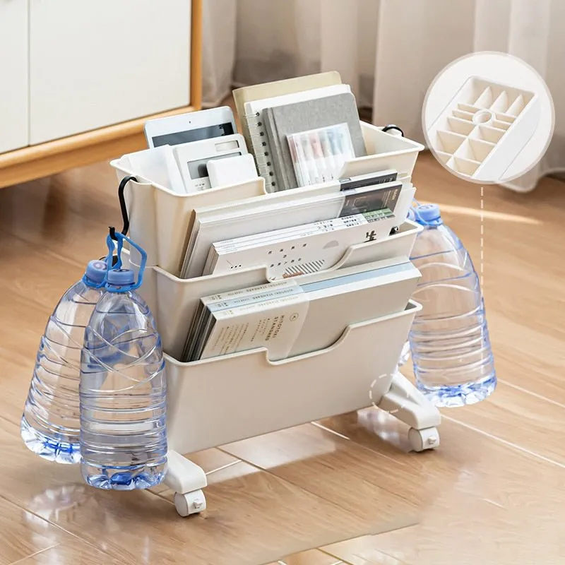 Portable Book Shelf with Wheels and Multi-Layer Storage