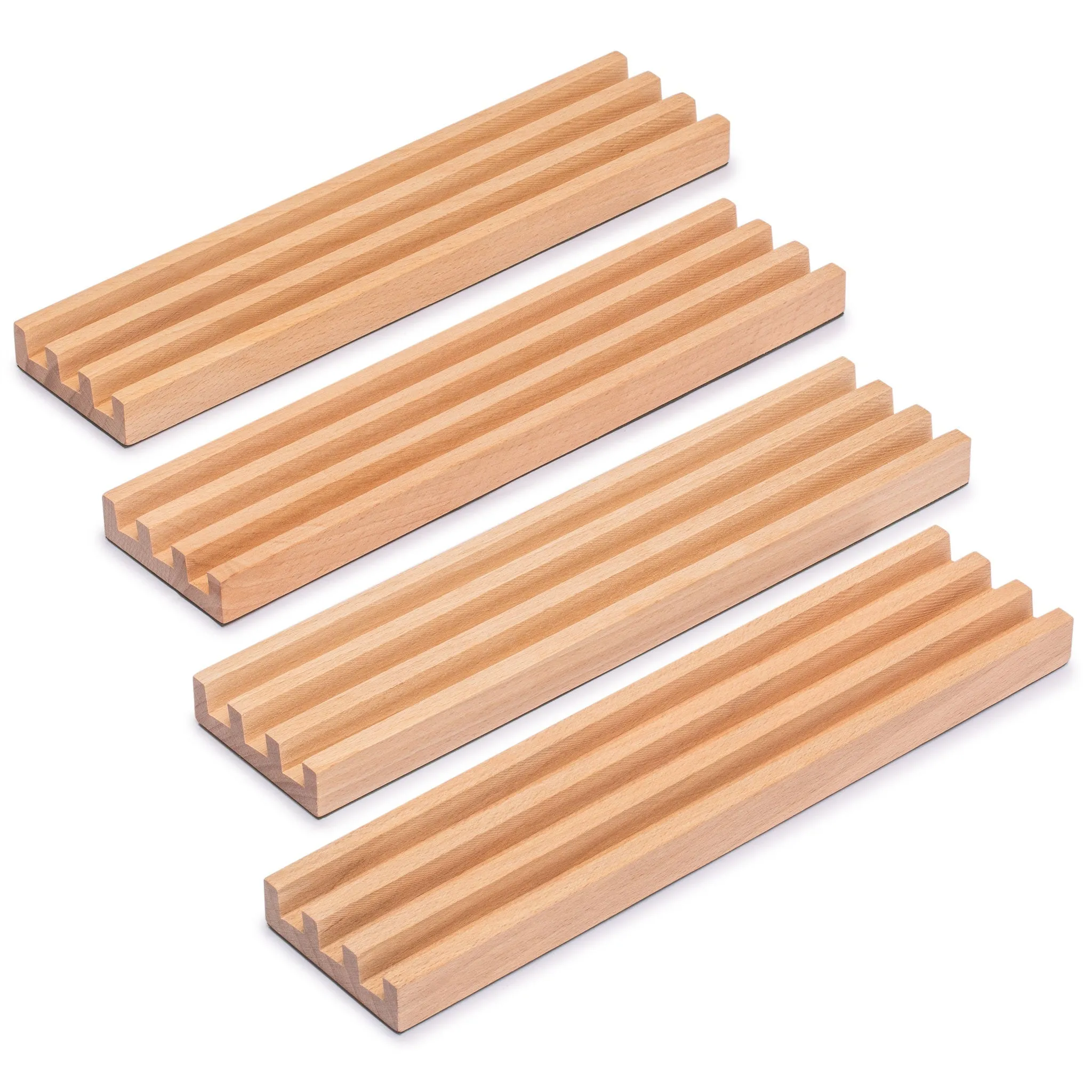 Premium Beechwood Domino Racks/Trays with Felt-Bottom (10") - Set of 4