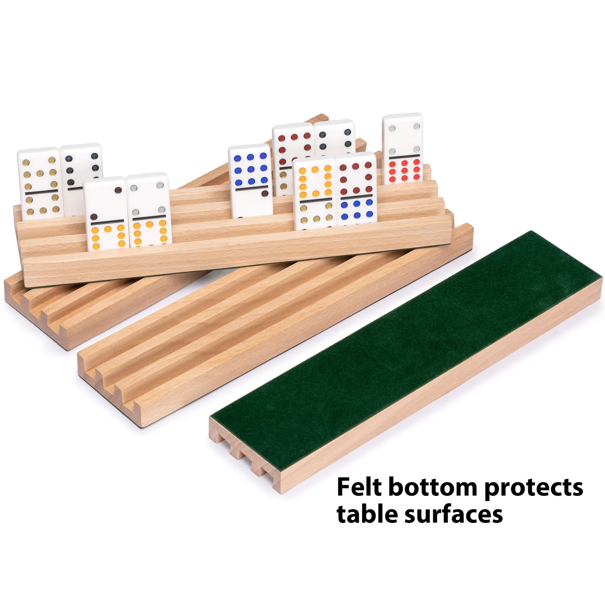 Premium Beechwood Domino Racks/Trays with Felt-Bottom (10") - Set of 4