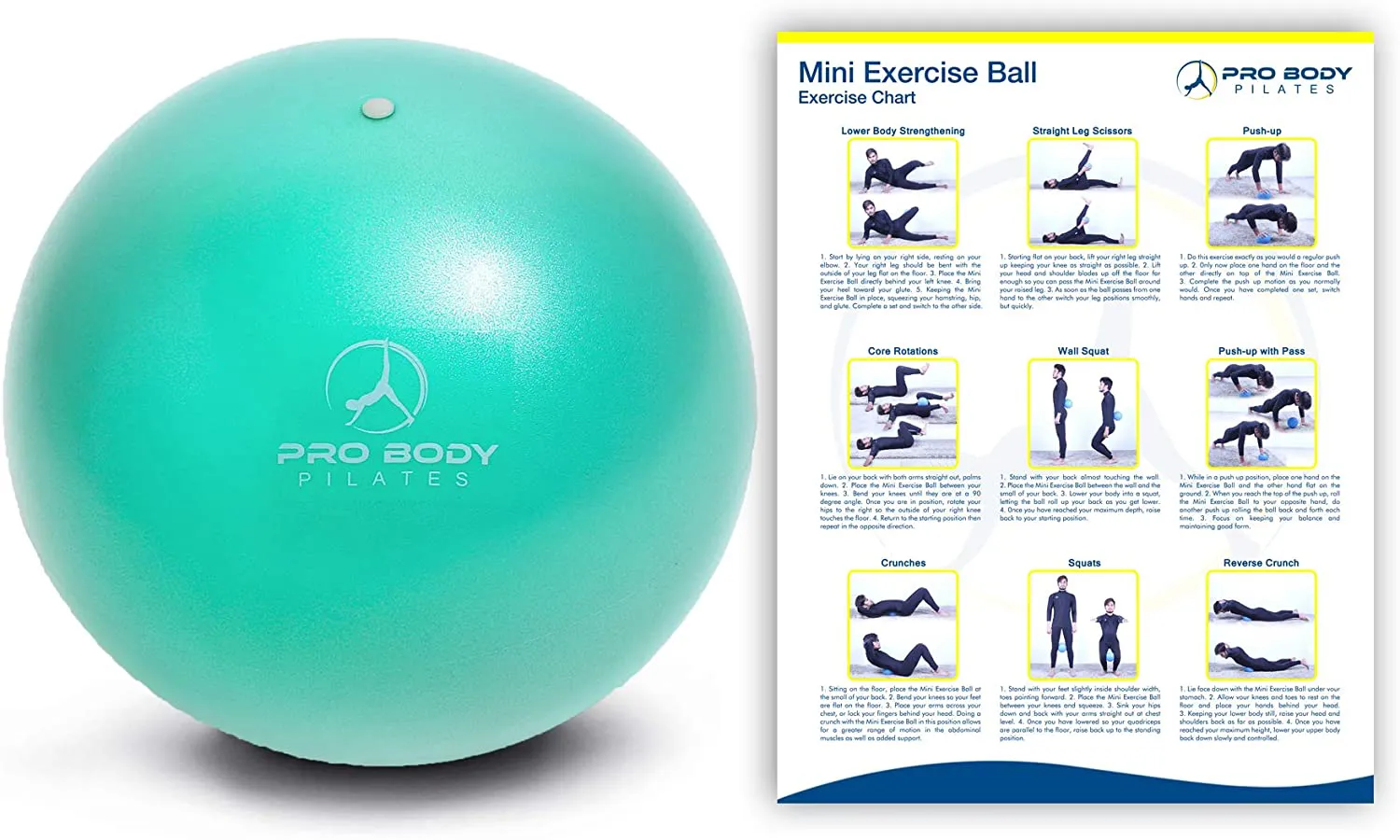 ProBody Pilates Mini Exercise Ball - 9 Inch Small Bender Ball for Stability, Barre, Pilates, Yoga, Balance, Core Training, Stretching and Physical Therapy with Workout Guide