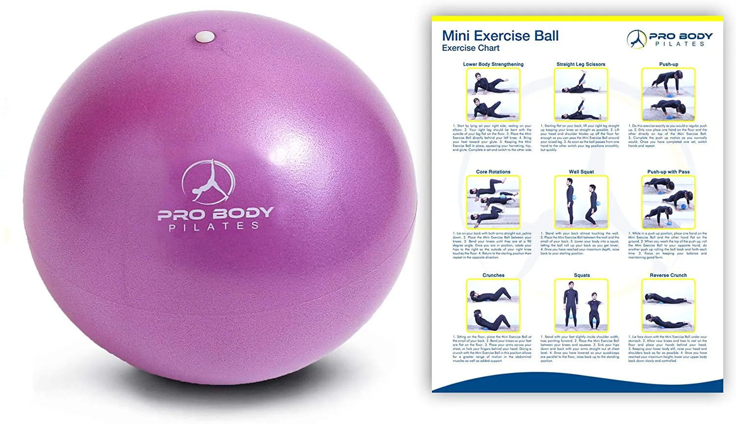 ProBody Pilates Mini Exercise Ball - 9 Inch Small Bender Ball for Stability, Barre, Pilates, Yoga, Balance, Core Training, Stretching and Physical Therapy with Workout Guide