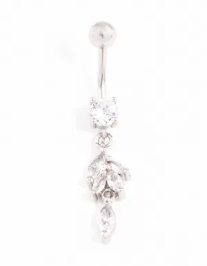 Surgical Steel Navette Cubic Zirconia Drop Belly Ring