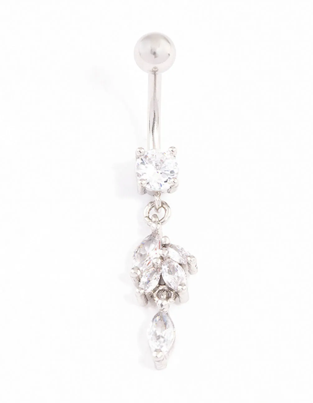 Surgical Steel Navette Cubic Zirconia Drop Belly Ring